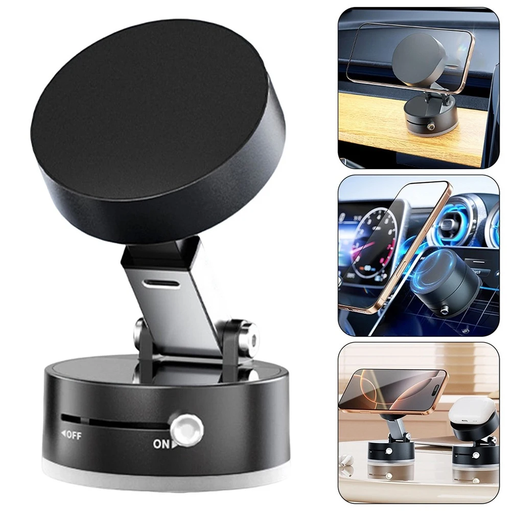 Universal Magnetic Car Mount with 360° Rotation and Vacuum Suction Cup