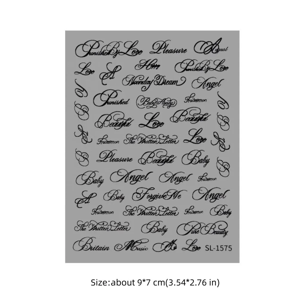 Artistic Font Embossed Nail Art Stickers - Black & White 3D Manicure Decals