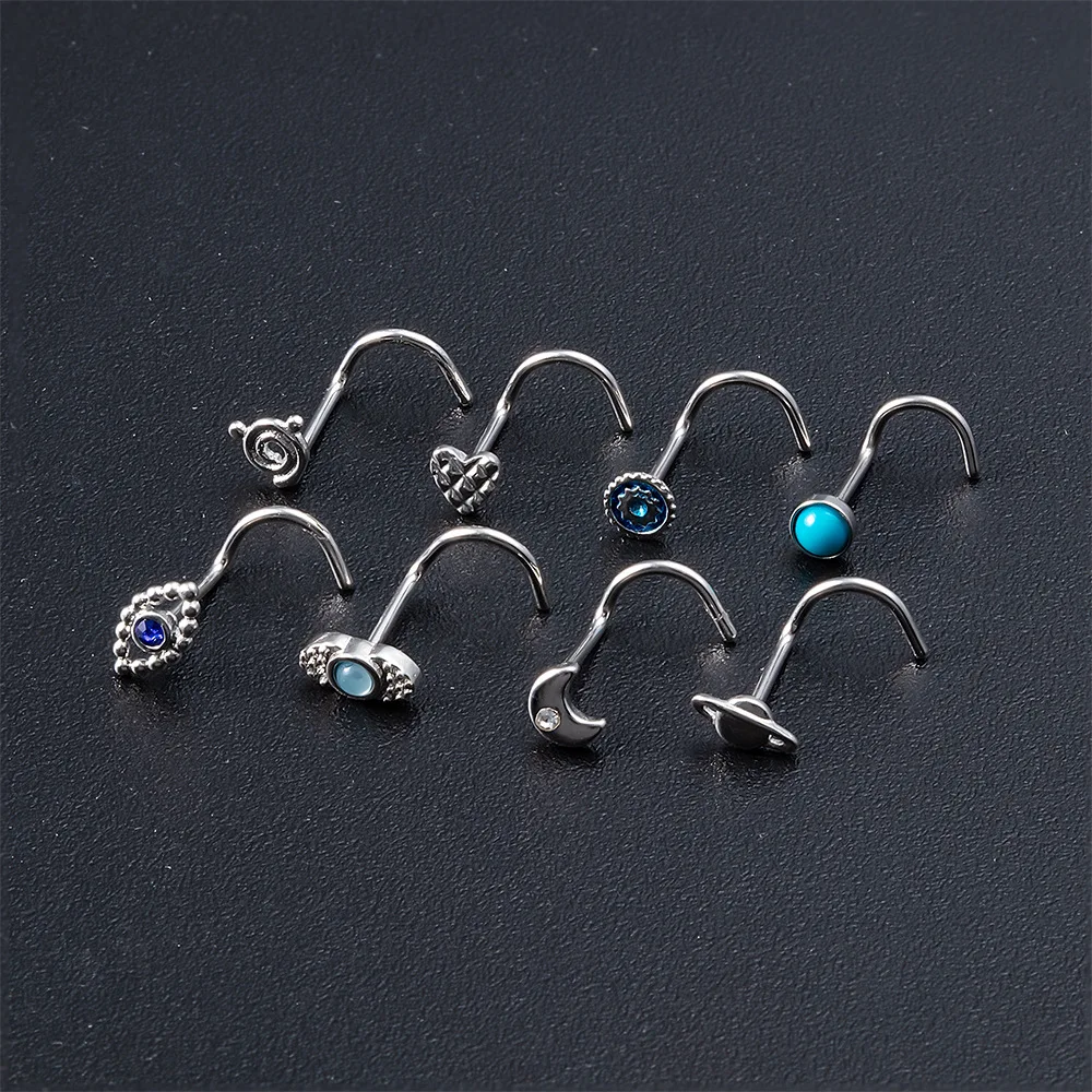 3PCS Pink Crystal Bend Nose Piercing Stud Set Spider Nose Ring Bulk Twist Butterfly Nose Rings And Studs Pack Piercing Nariz Lot