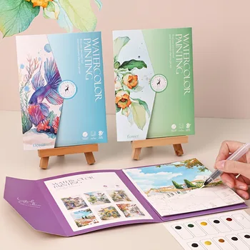 Kit per pittura ad acquerello, libri di disegno lineare con motivi multi-tematici, include carta per acquerello, cartella colori per progetti artistici