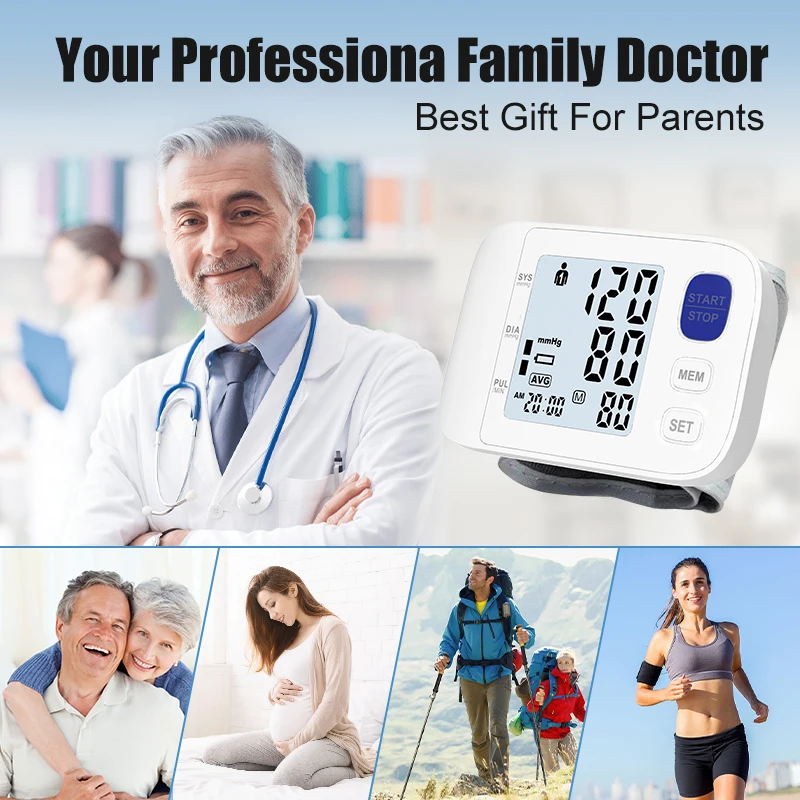 AiQUE Backlit Wrist Blood Pressure Monitor Tonometer Tensiometer Automatic Digital Pulsometer Sphygmomanometer Health Monitor