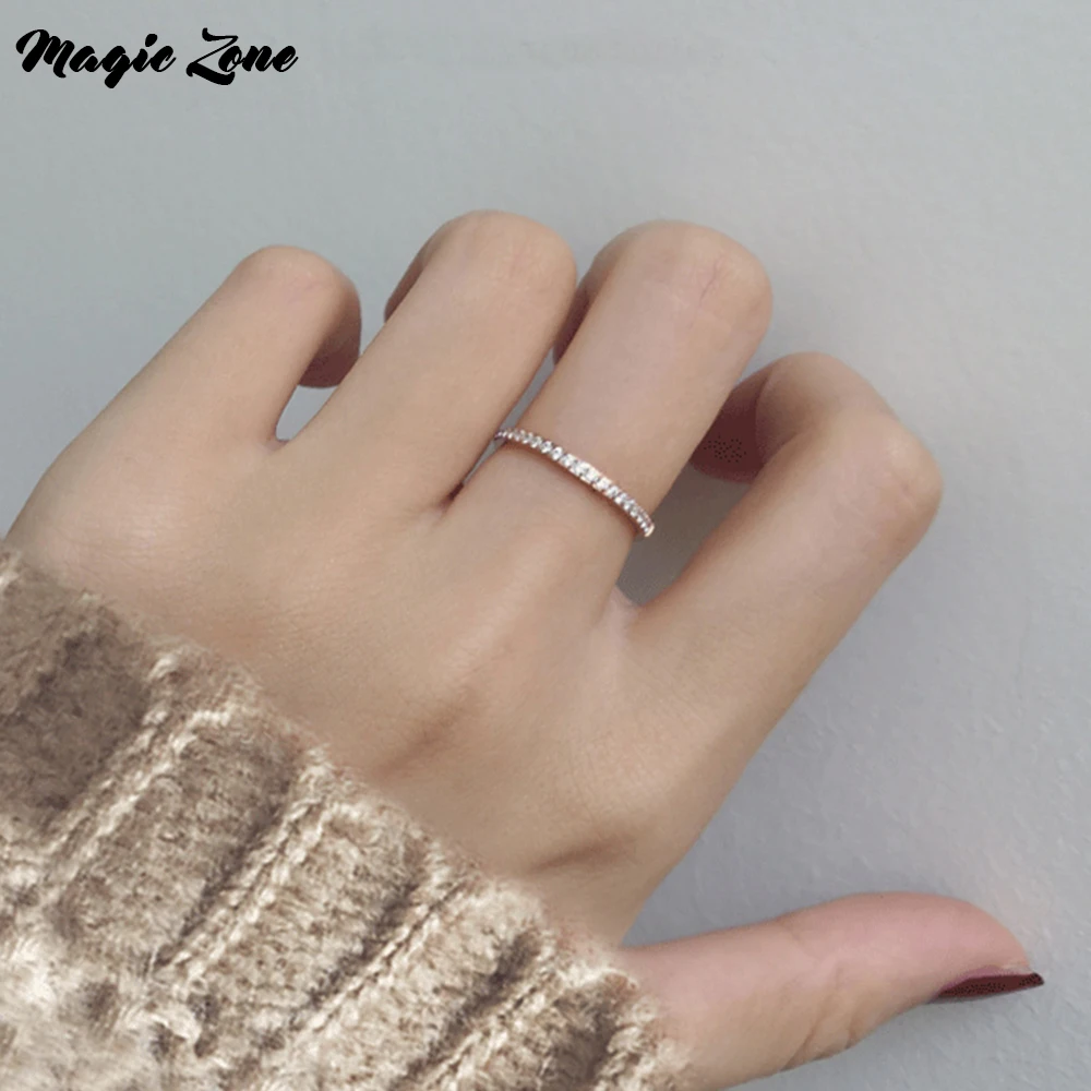 2mm Iced Out CZ Cubic Zirconia Wedding Rings For Women Gold Color Stainless Steel wedding rings cubic zircon ring