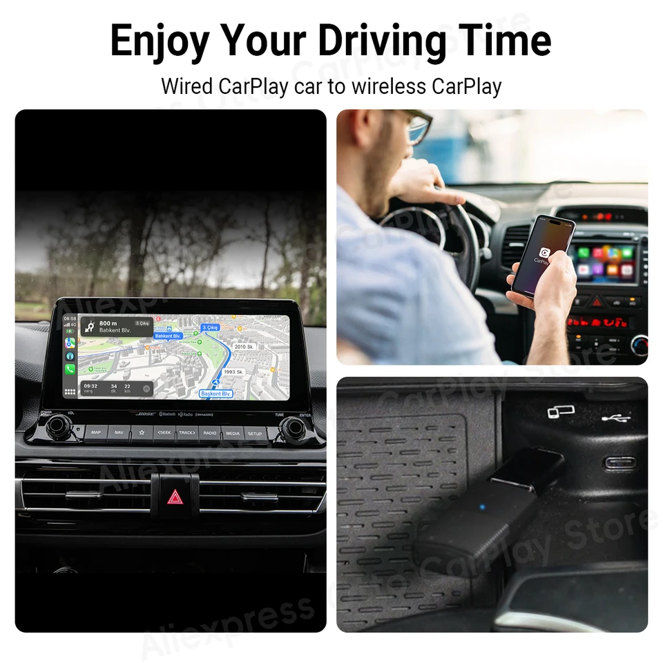Adaptateur CarPlay/Android Auto Sans Fil Pour Mercedes - CLA GLC C W205 Etc. - Connexion Bluetooth 5.0 Plug & Play