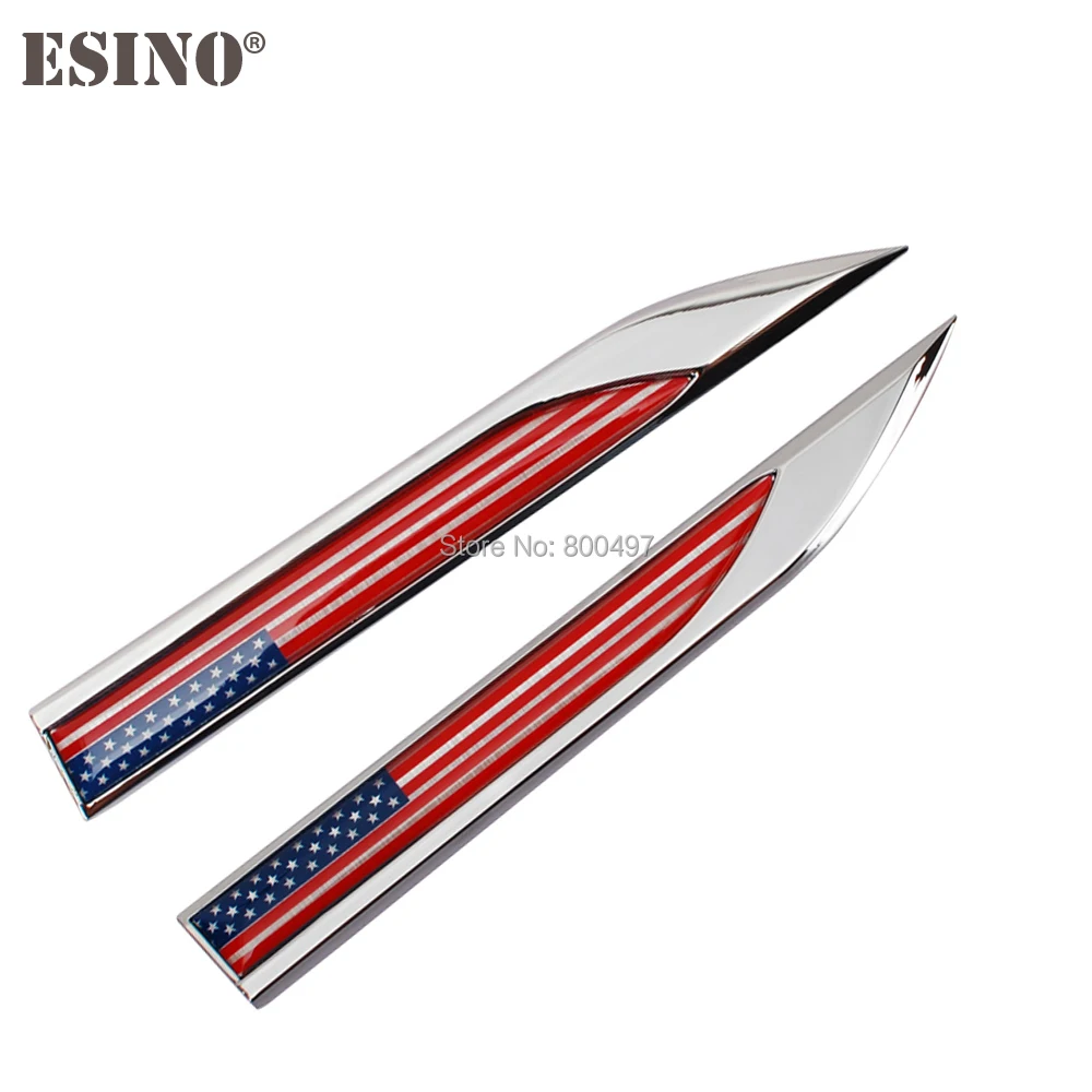 

2 x Car Body Fender Side Metal Chrome Zinc Alloy Knife Side 3D Flag of the US Emblems Badges Decals Stickers For American Cars