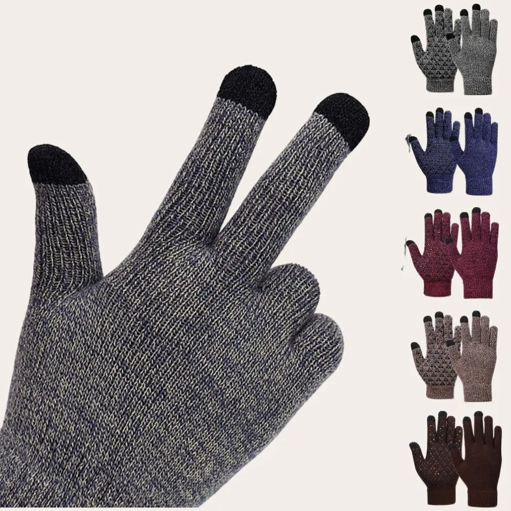 

Winter Knitted Thick Thermal Five Finger Gloves Women Men Outdoor Warm Wool Non-slip Driving Skiing Gloves Touchscreen Mittens