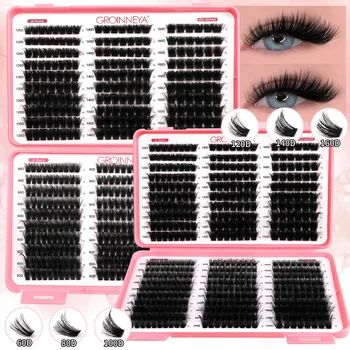 GROINNEYA Lashes Cluster DIY Lash Extension Mixed Tray Clusters Eyelashes Fluffy Volume Individual Lashes Cat Eye Lash Extension 1