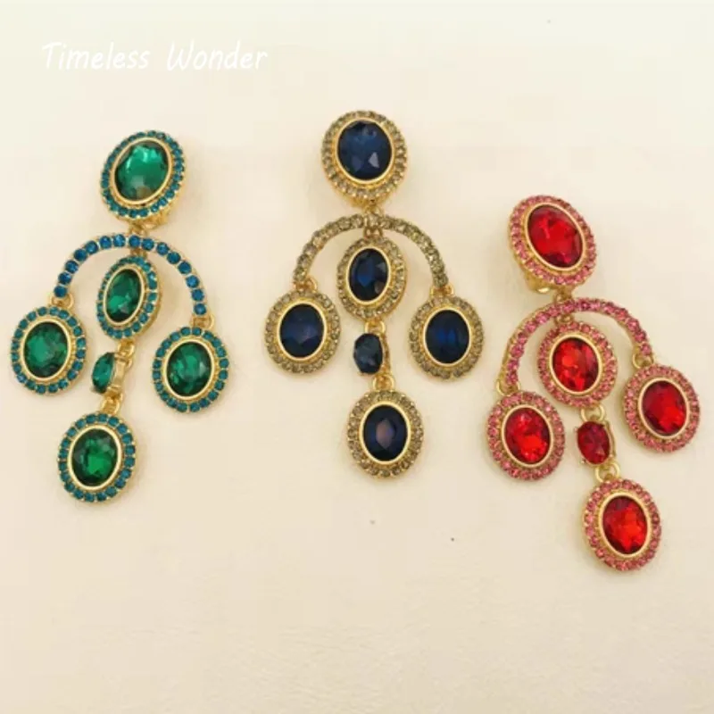 

Timeless Wonder Fancy Zircon Geo Chandelier Clip on Earrings for Women Designer Jewelry Luxury Brand Runway Gift Top Heavy 3322