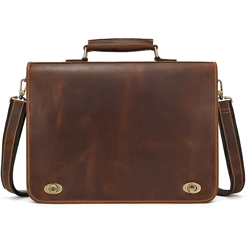 Vintage Leather Business Briefcase Messenger Bag for Men