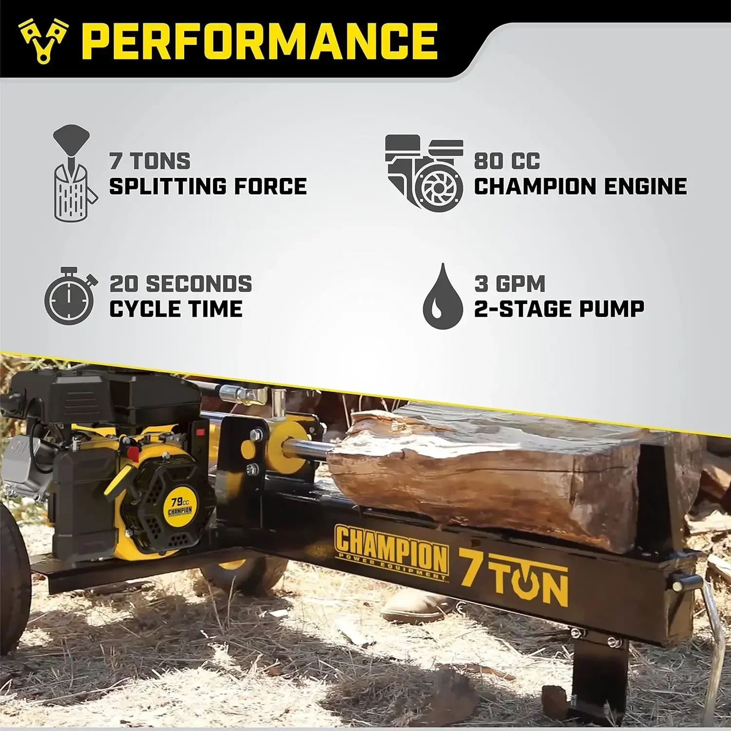 90720 Champion 7-Ton Compact Horizontal Gas Log Splitter with Auto Return, Black