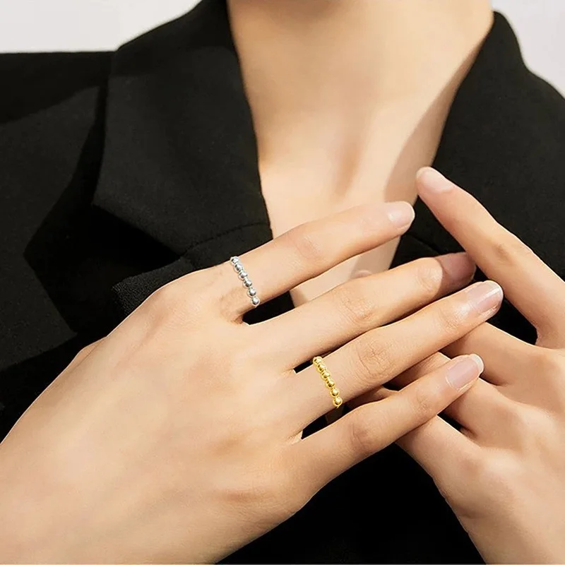 Stainless Steel Ring Finger Ring Fidget Spinner Ring Anti Stress Anxiety Stainless Steel Beads Ring Fidget Rotate Freely Spinner Toy for Girl Women
