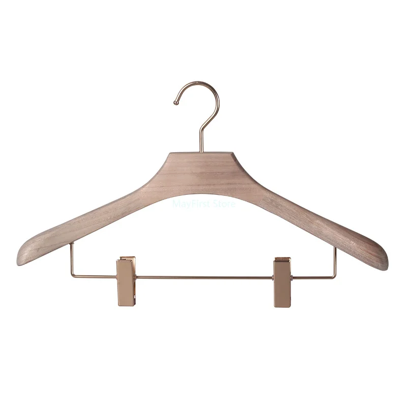 

Camphor Wood Seamless Simplicity Metal Clip Household Wide Shoulder Wood Color Wooden Hanger Suit Wood Clothes Hanger