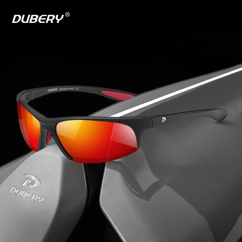 

DUBERY Polarized Sports Sunglasses for Men Running Driving Fishing Golf Sun Glasses Semi Rimless Glasses Red Blue Mirror Shades