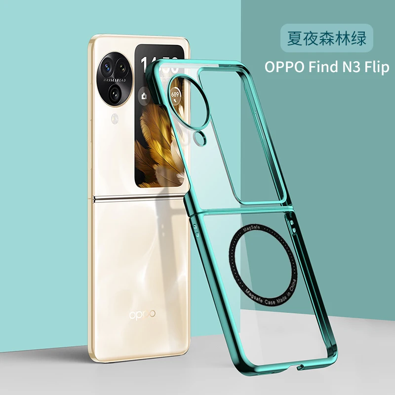 Luxury Magnetic For Magsafe Wireless Charging Phone Case For OPPO Find N3 N3Flip Transparent Hard Pc Shockproof Cover N3Flip