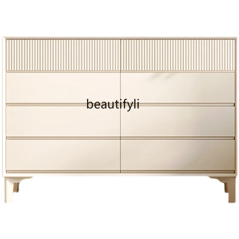 

French Cream Style Chest of Drawers Bedroom Solid Wood Locker Hallway Modern Minimalist Living Room Side Cabinet Wall