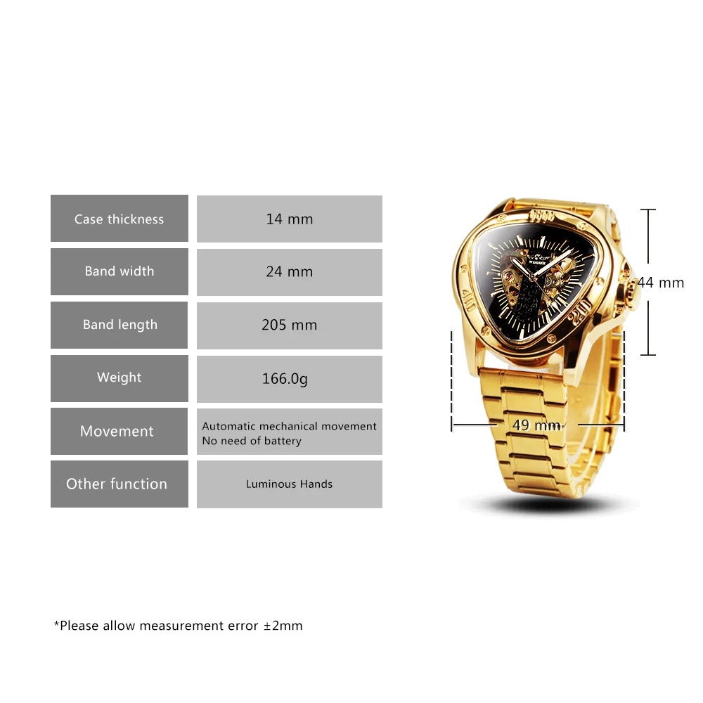 Winner Official Triangle Golden Skeleton Watch for Men Mechanical Automatic Sport Mens Watches 2021 Top Brand Luxury Clock Army