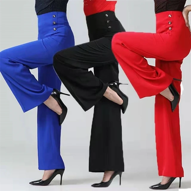 Loose Women Pants High Waist Flared Trousers Elastic Loose Slacks Solid  Color Full Length Wide Leg