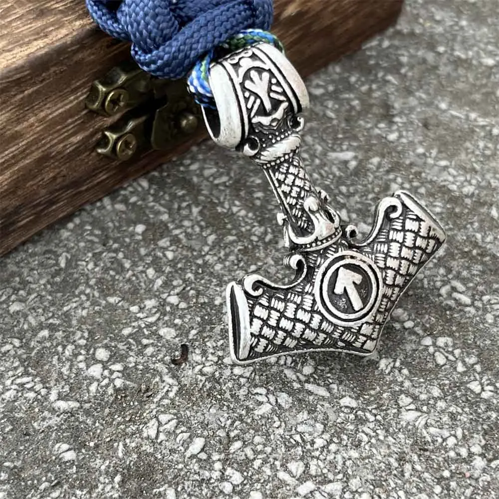 Thor Hammer Mjolnir Runes Teiwaz Algiz Amulet Jewelry Norse Viking Accessories Paracord Rope Bracelets For Men Women Bangles 5
