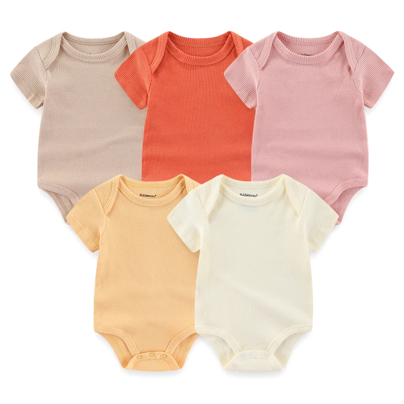 

Newborn Unisex 3/5Pieces Ribbed Cotton Baby Boy Clothes Set Short Sleeve Baby Girl Clothes Print Bodysuits Summer
