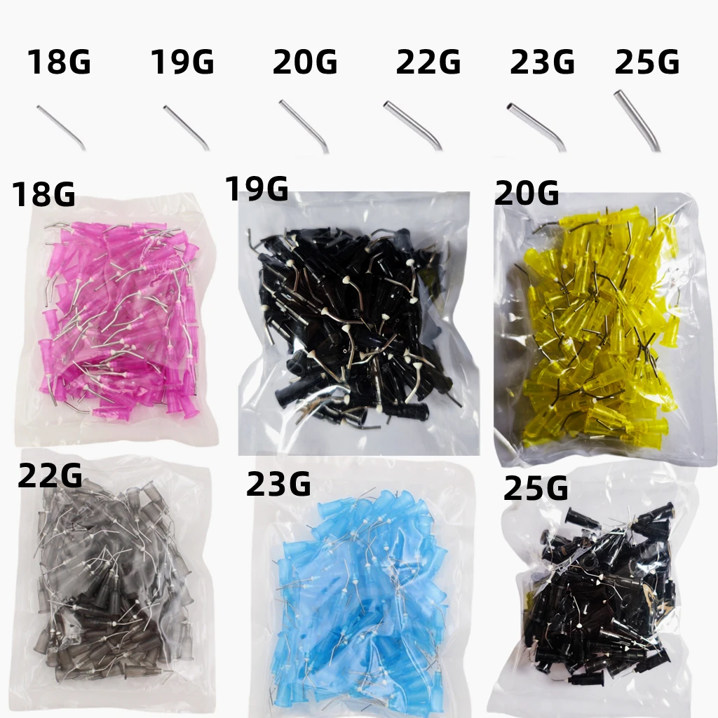 

200Pcs Composite Resin Syringe Tips Equipment Irrigation Bent Needle Tips Dental Flow Sealant Etchant Acid Reagent Delievery