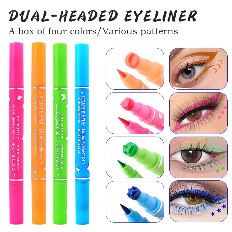 Liquid Eyeliner Colorful Double-Head Stamp Eyeliner Set Waterproof Eyeliner Pen Long-Lasting Fast Dry Eye Liner Pencil Eye Makeup Cosmetics