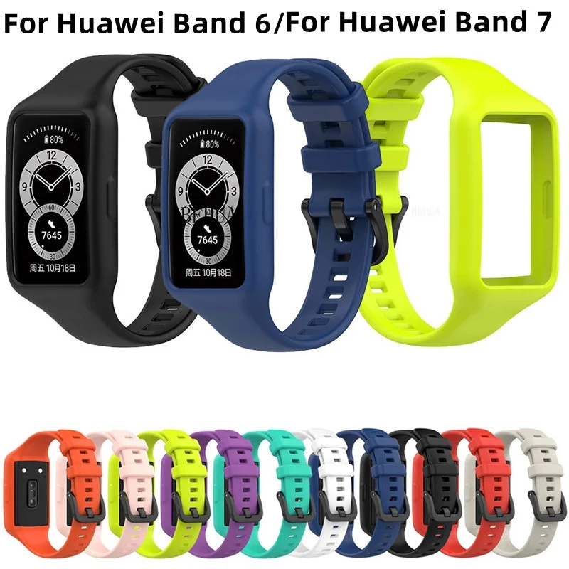 

Smart Strap For Huawei Band 7 6 Silicone Integrated Glossy Bracelet Colorful Fitness Watch For Honor Band7 6 Sports Wristband