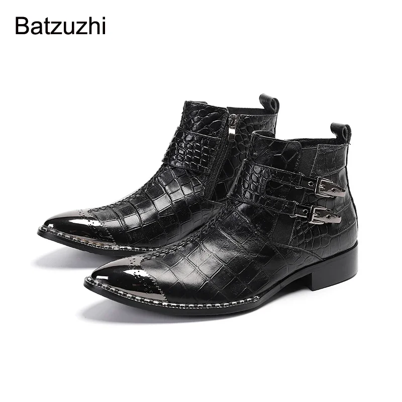 

Модные мужские ботинки Batzuzhi в Корейском стиле, черные ботинки из натуральной кожи, мужские короткие деловые ботинки
