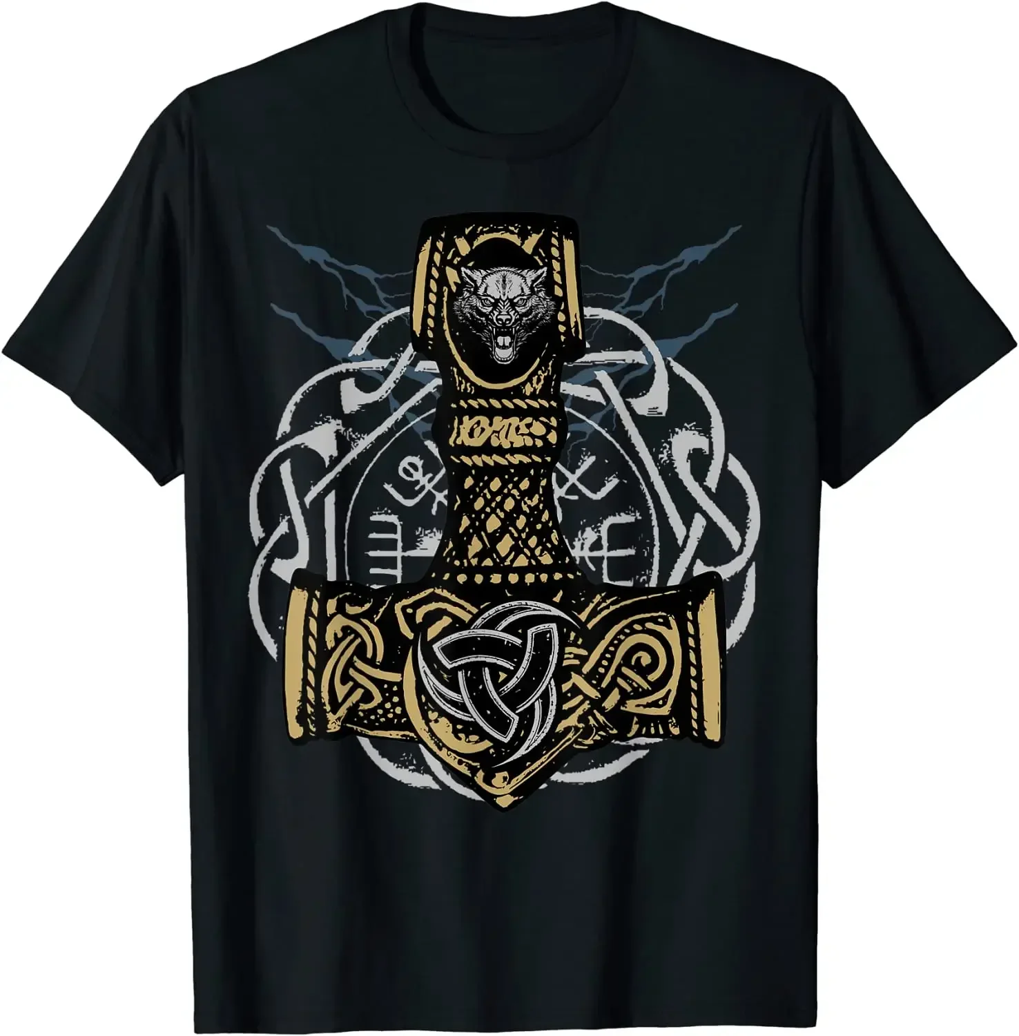 Thors Hammer Triple Horn Of Odin T-Shirt Da Uomo Manica Corta Casual 100% Cotone O-Collo Camicia Estiva