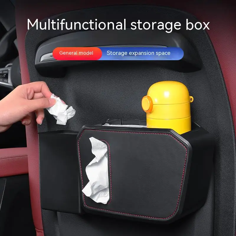 

Car Multifunctional Leather Tissue Storage Box Under Seat Cute Auto Back Seat Paper Bag Place Water Cup Creative Portability