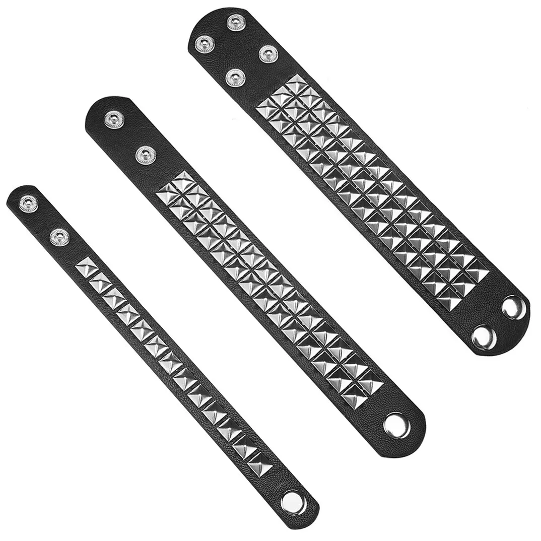 Y2K Wrist Fashion Square Bead Rivet Wrist Strap Personalized Retro Pyramid Punk PU Bracelet Belt Strap Suitable for Men Women