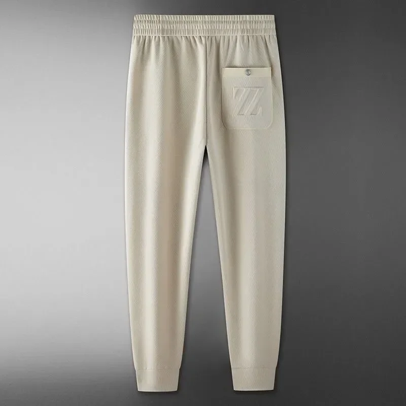 New Men's Fine Embroidered Casual Pants, Tight Fit, Tied Feet, Sporty Fashion, High end Quality, Luxury Grade