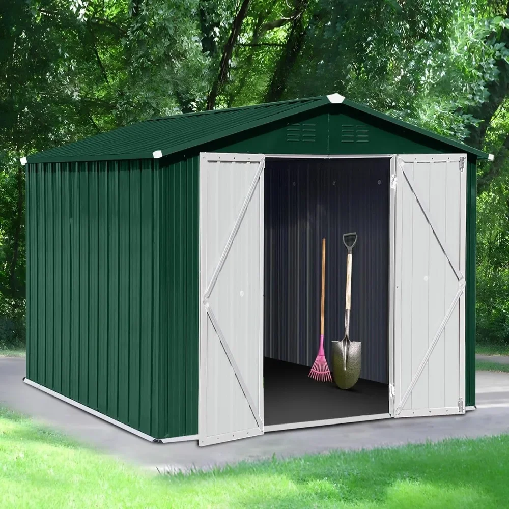 

Upgraded 8' × 6' Metal Outdoor Storage Shed with Door & Lock, Waterproof Garden Storage Tool Shed with Base Frame for Backyard