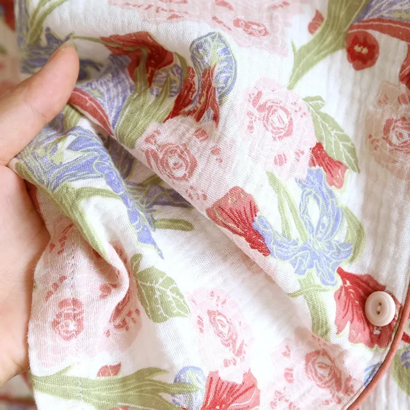 2024 New Spring and Autumn Women's Pajama Set 100% Cotton Printed Polo Collar Long Sleeve Two Piece Loose Floral Home Furnishing