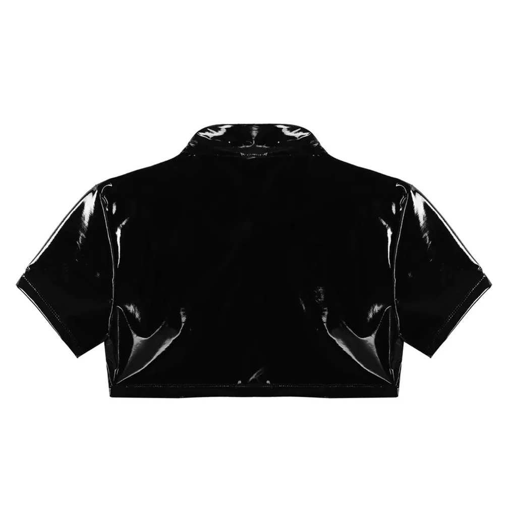 

Comfy Fashion Crop Tops Blouse Summer All Seasons Tee Black Wet Look Breathable Casual M-3XL Mens PU Patent Leather