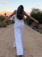 Clacive Summer White Linen Two Piece Set For Women 2023 Fashion Sleeveless Tank Top New In Matching High Waist Wide Pants Set - Image 4