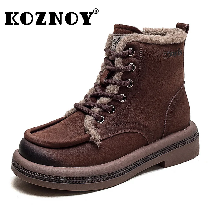 

Koznoy 4cm New Cow Suede Genuine Leather Comfy Booties Spring Winter Plush Women ZIP Autumn Wedge Ankle Loafer Rubber Warm Shoes