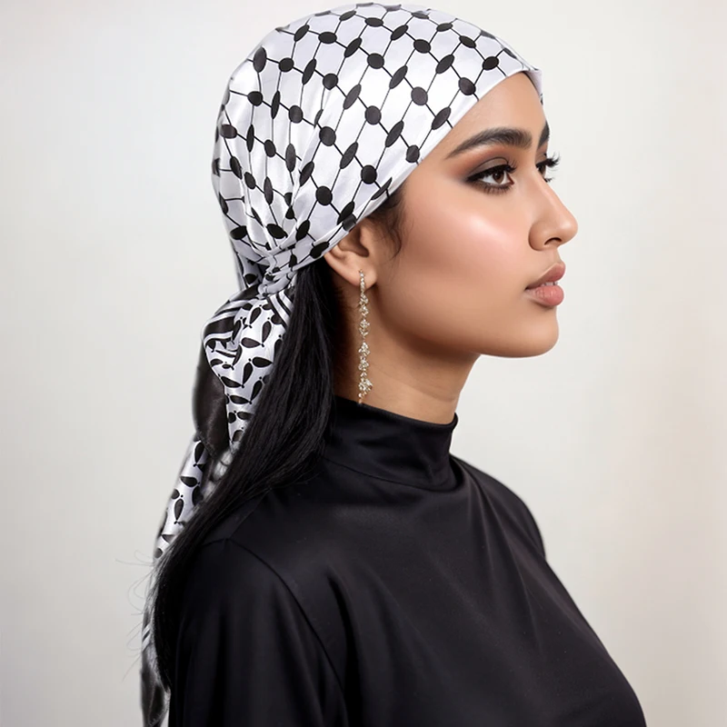 Hot Arab printed satin silk square scarf for Muslim woman hijab lady fashion headband hair scarf Islamic turban bandana 90*90cm silk scarf
