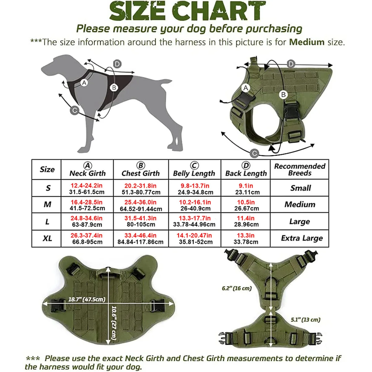 Tactical Dog Harness Leash Collar Molle Pouches For Medium Large Dogs Training Military Pet Vest Adjustable Service Dog Harness