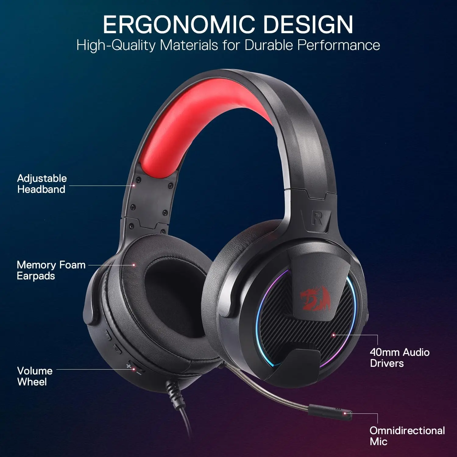 Redragon H315 RGB Wired Gaming Headset thumbnail 6