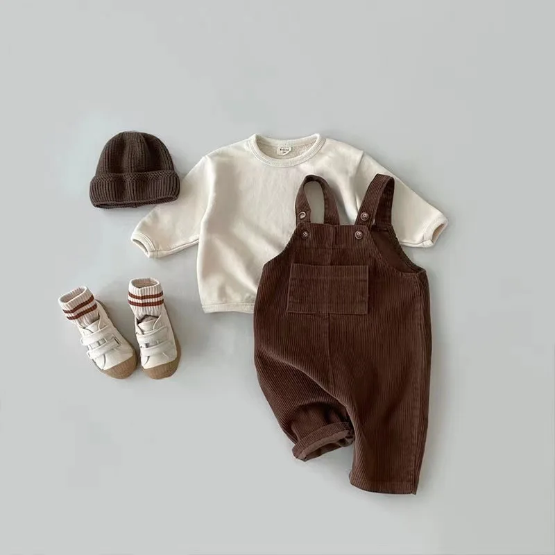 New Spring Toddler Baby Boys Girls Solid Corduroy Suspander Romper Soft Kids Basic Playsuit Jumpsuit Clothing 2