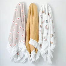

Baby Printed Tassel Blanket Cotton Gauze Wrapping Towel Trolley Blanket Newborn Swaddling Quilt New Sale Child Sleep Hug Quilt