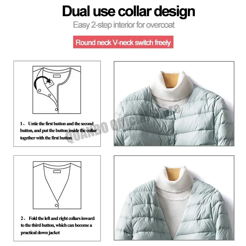 Women Liner Duck Down Jacket O-neck Variable V-neck 2024 New Female Winter Keep Warm Collarless Ultralight Quilted Puffer Coat 3