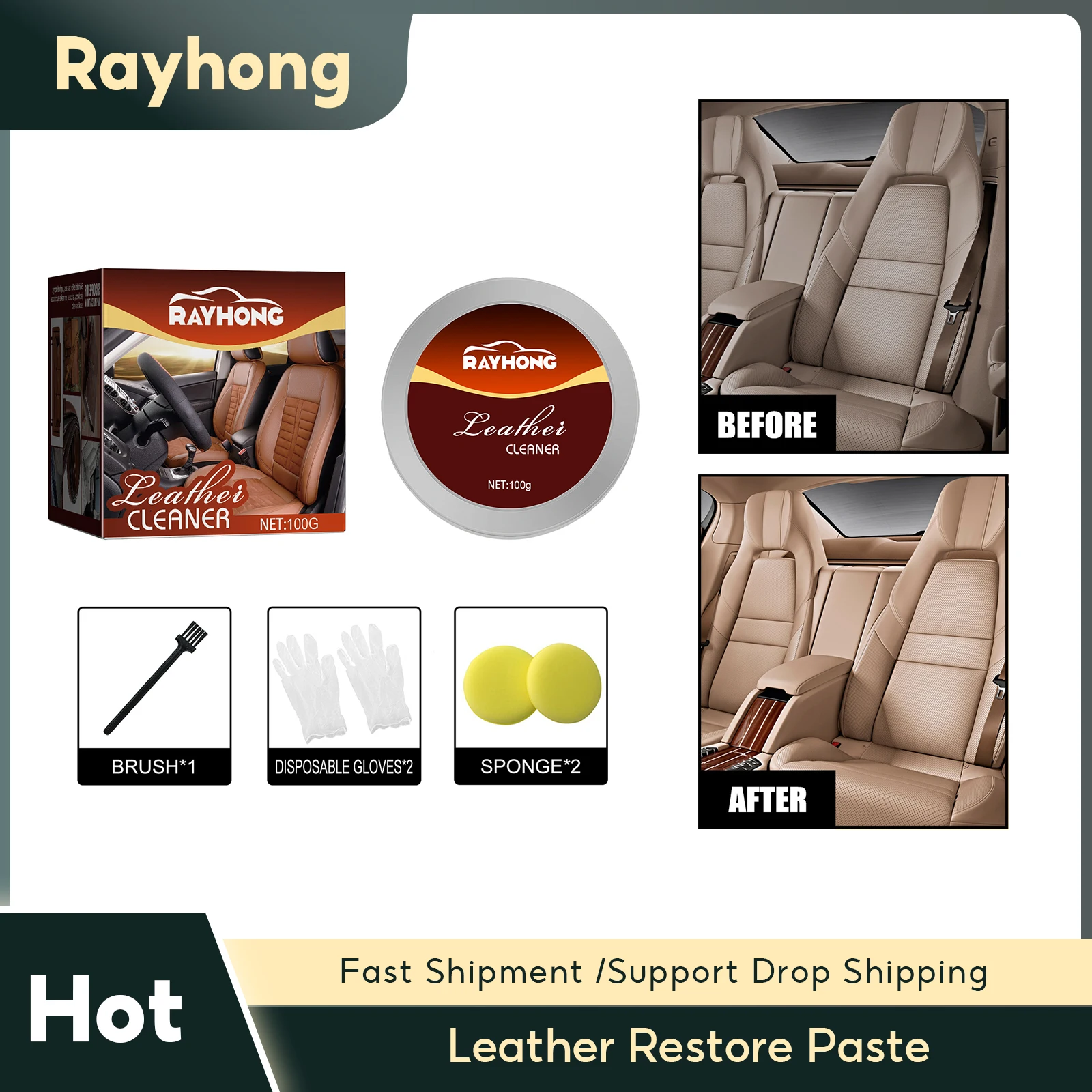 

Auto Leather Restore Paste Strong Decontamination Vehicle Seat Sofa Coat Polishing Cleaner Professional Leather Restoration Tool