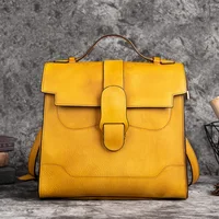 Vintage Women Genuine Leather Backpack Solid Pattern First Layer Cowhide Travel Bags Retro Real Cow Leather Double Shoulder Bag 1