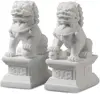 Pair of Peking Fu Foo Dogs Statues White Marble Jade Feng Shui Decor 11Cm/4.3In 2