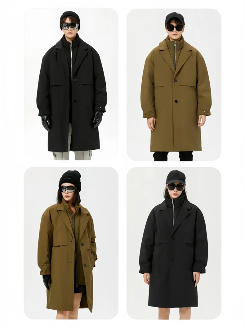Winter Down Jacket Women Windbreaker Jacket Unisex Down Coat Warm Fake Two-Piece Two-Way Zipper Casual Loose Fit Men Winter Coat