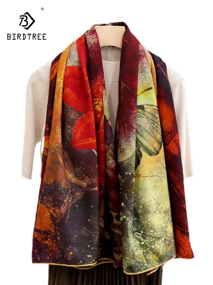 birdtree-70-wool-30-real-silk-national-style-scarf-women-2024-spring-autumn-elegant-double-sided-print-scarf-mom's-gift-a41367qc