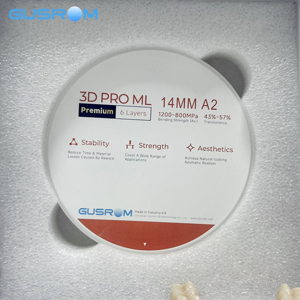 GUSROM 3D PRO ML Premium Mehrschichtiger Zirkonoxid-Block 98mm 6 Schichten 1200MPa Hochfestigkeit 57% Transluzenz Dental CAD CAM Kronenblock – Detail 9