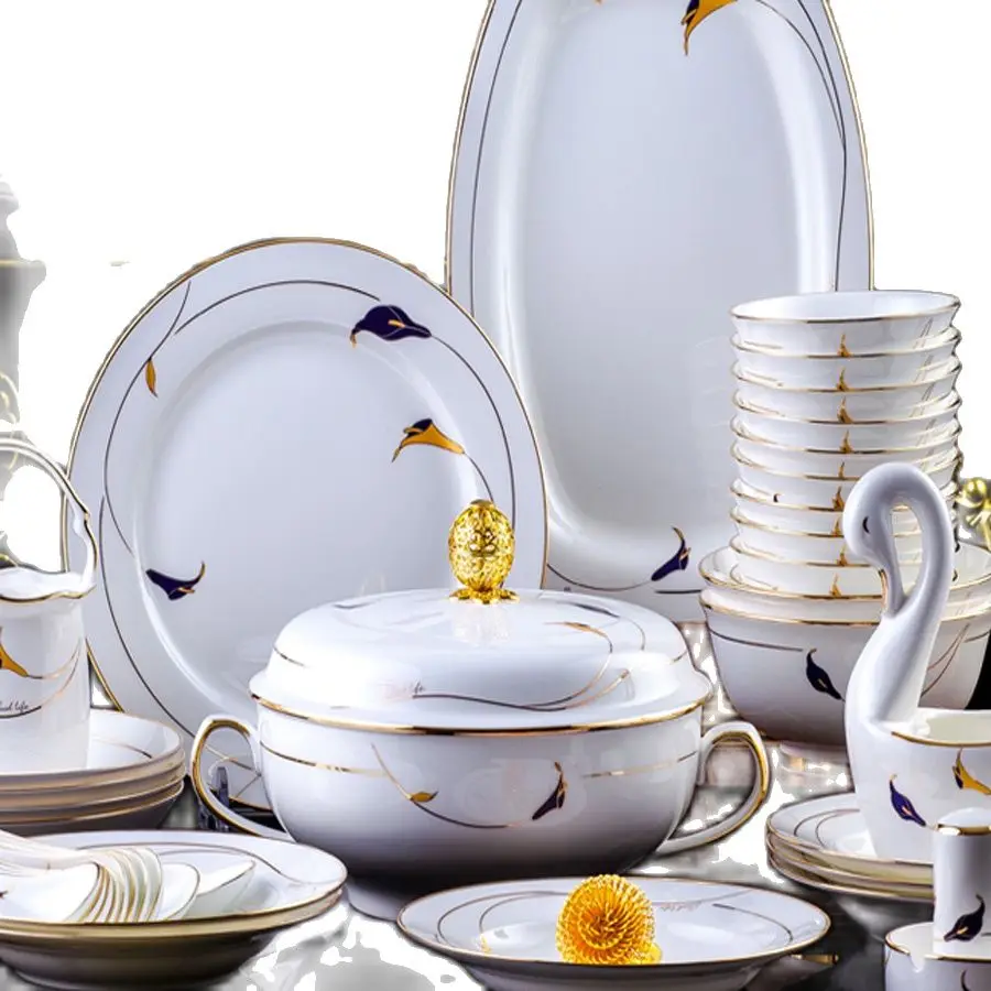 

Набор тарелок из костяного фарфора jingdezhen, 60 насадок, керамическая посуда