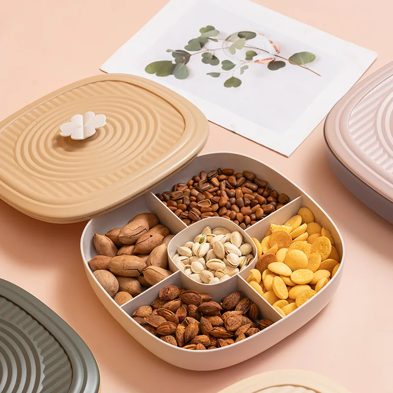1 Pc Food Storage Tray Dried Fruit Snack Plate Appetizer Serving Platter Party Candy Nuts Dish Cover Kitchen Supplies