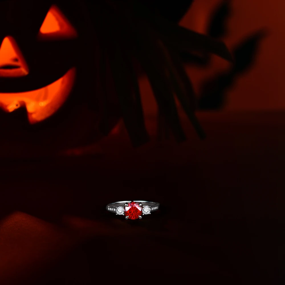 MINTYBOX D Color Round Cut 1ct Colorful Red Moissanite Ring for Women Solid 18k 14k 10k White Gold Ring Halloween Fine Jewelry